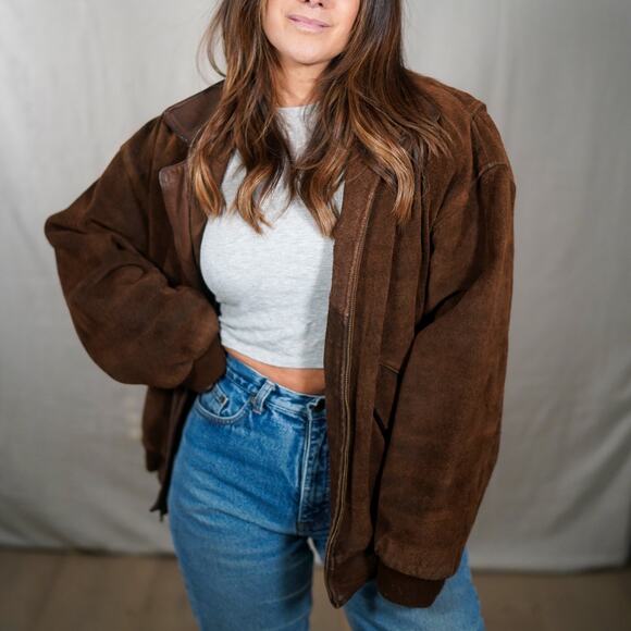 Ralph Lauren Jackets & Blazers - Vintage Suede Bomber Jacket Leather Collar Plaid Lining Brown Size M